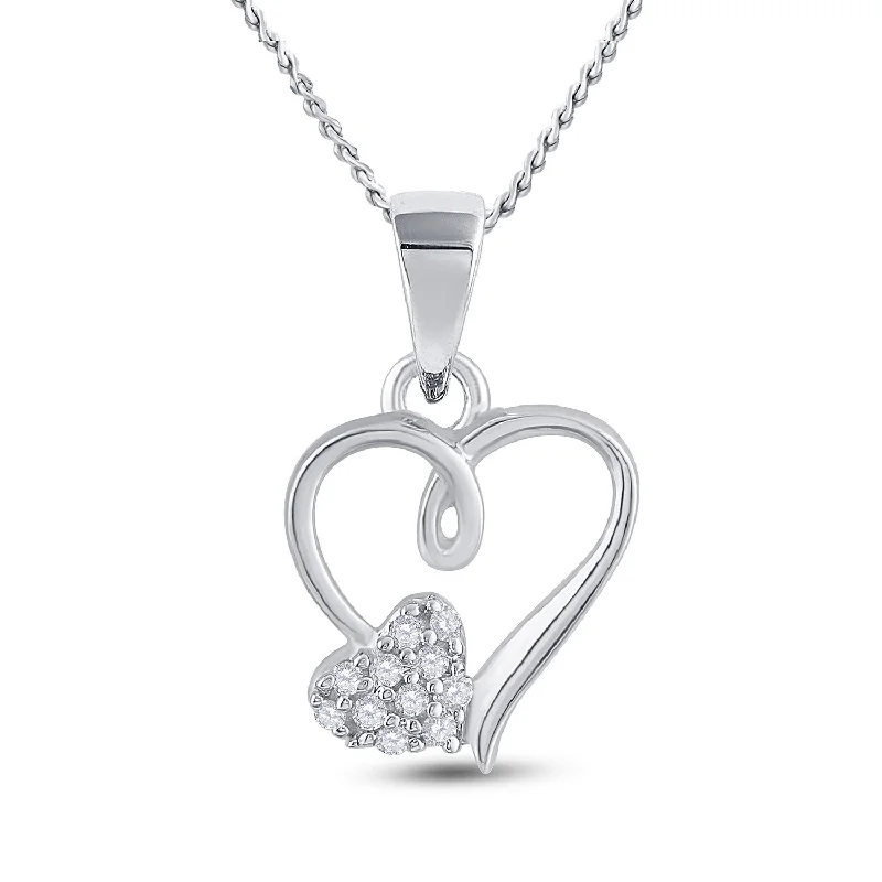 Pointed stone necklace-Sterling Silver Womens Round Diamond Heart Pendant 1/20 Cttw