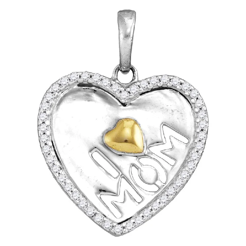 Tight coil necklace-Sterling Silver Womens Round Diamond I Love Mom Heart Pendant 1/6 Cttw