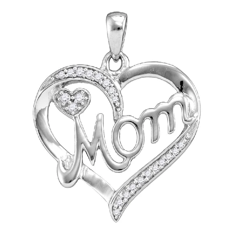 Faint finish necklace-Sterling Silver Womens Round Diamond Mom Mother Heart Pendant 1/10 Cttw