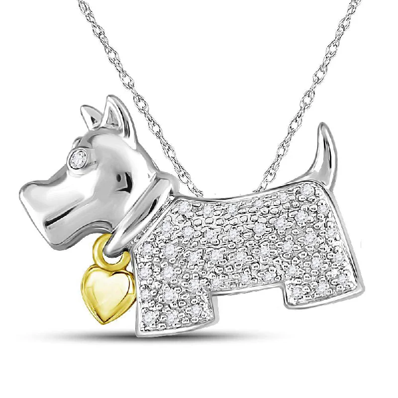 Luminous citrine necklace-Sterling Silver Womens Round Diamond Terrier Puppy Dog Animal Pendant 1/8 Cttw