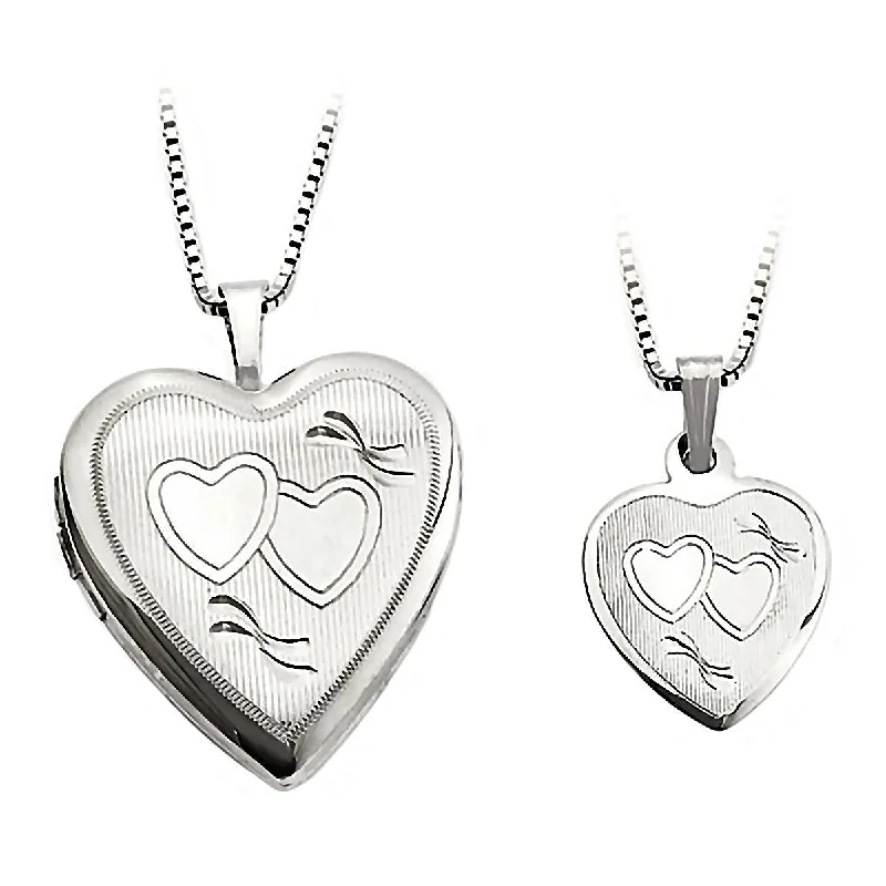 Holographic necklace-Textured Heart Just Like Mommy 925 Silver Locket and Pendant Necklace Set