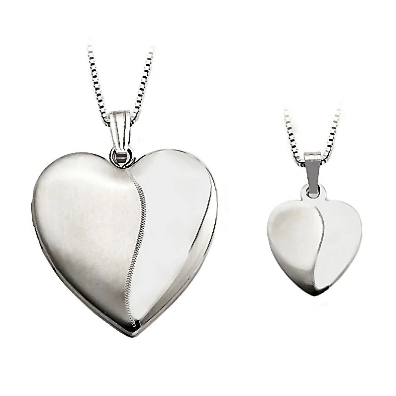 Classic lapis necklace-2 Tone Just Like Mommy 925 Silver Heart Locket and Pendant Necklace Set