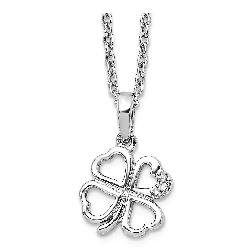 Scored edge necklace-White Ice .01ct Diamond Clover Pendant Necklace Sterling Silver