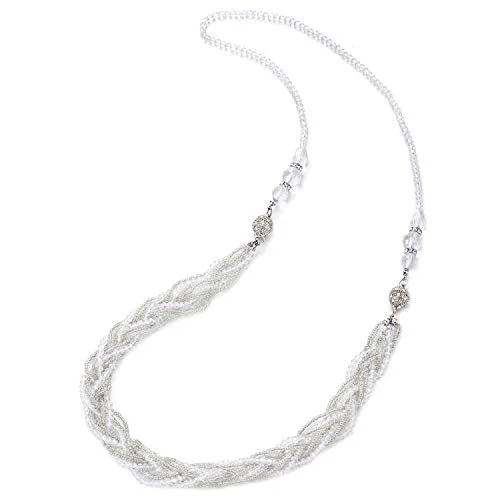 Sweeping bar necklace-White Necklace Braided Crystal Bead Chains Rhinestone Magnetic Clasp Detachable Two Collar Necklace