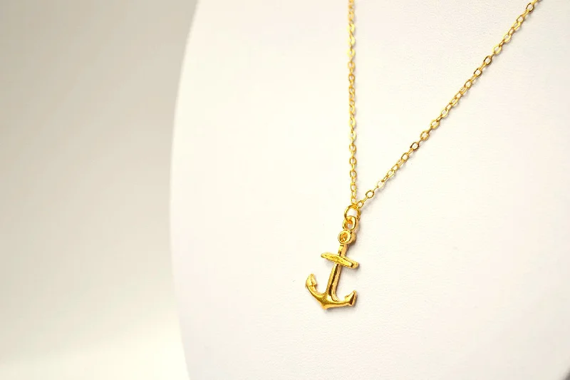 Icy topaz necklace-Women's gold anchor chain necklace, dainty gift for her