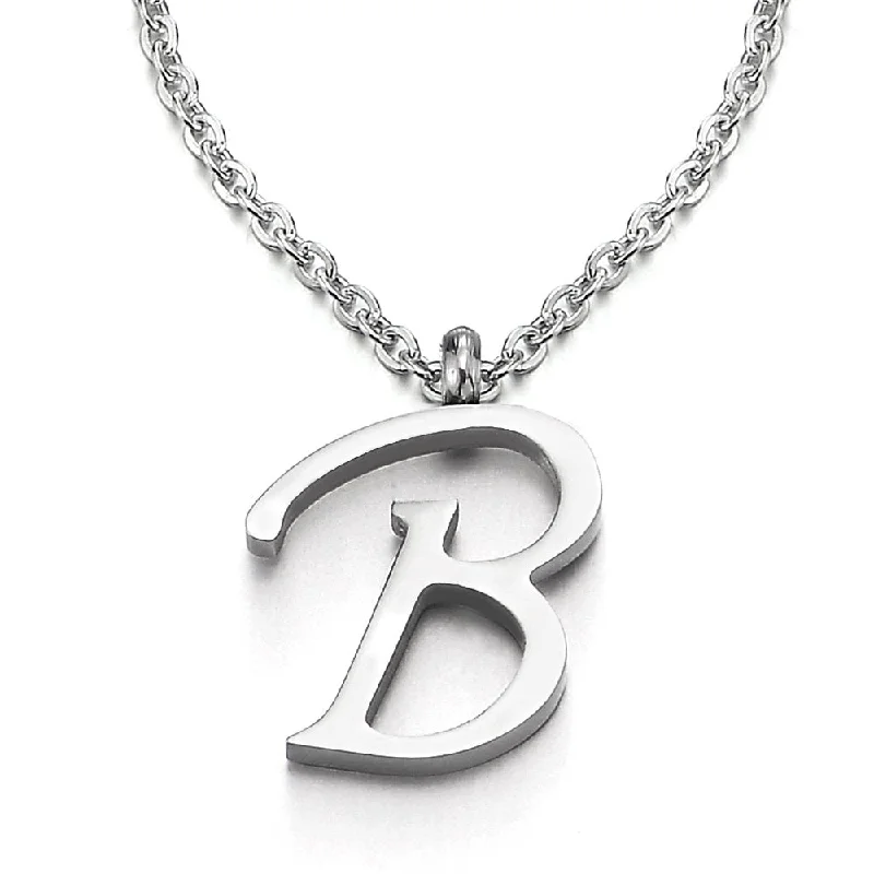 Sun-cut necklace-Womens Mens Steel Name Initial Alphabet Letter 26 A to Z Pendant Necklace with 20 inches Chain