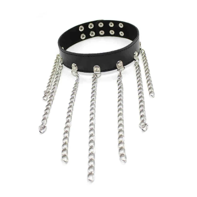 Shining drop necklace-Women's Punk Plain Black Choker With 7 Chains