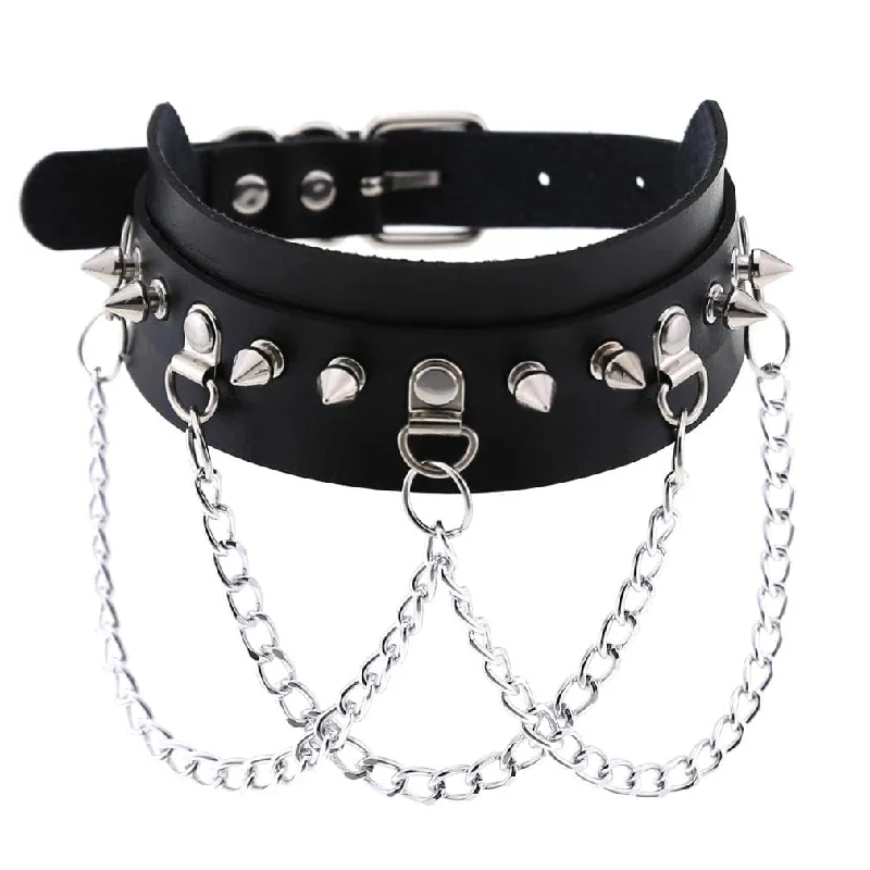 Tiled design necklace-Women's Punk Rivets Chained Choker