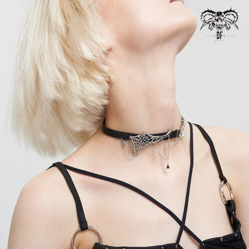 Wire-bend necklace-Women's Punk Spider Web Metal Chain Choker