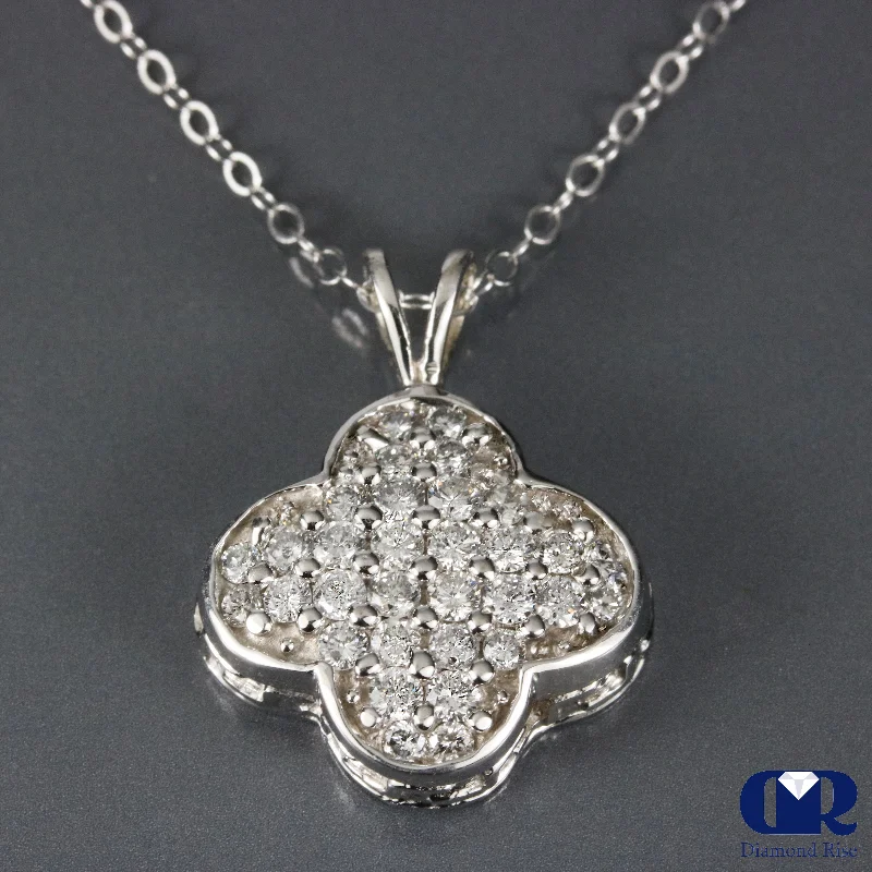 Molten gold necklace-1.00 Ct Round Cut Diamond Floral Pendant Necklace 14K White Gold With 16" Chain