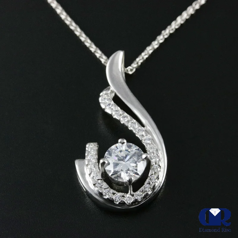 Bold gold necklace-1.20 Ct Round Cut Diamond Slide Pendant Necklace 14K White Gold With Chain