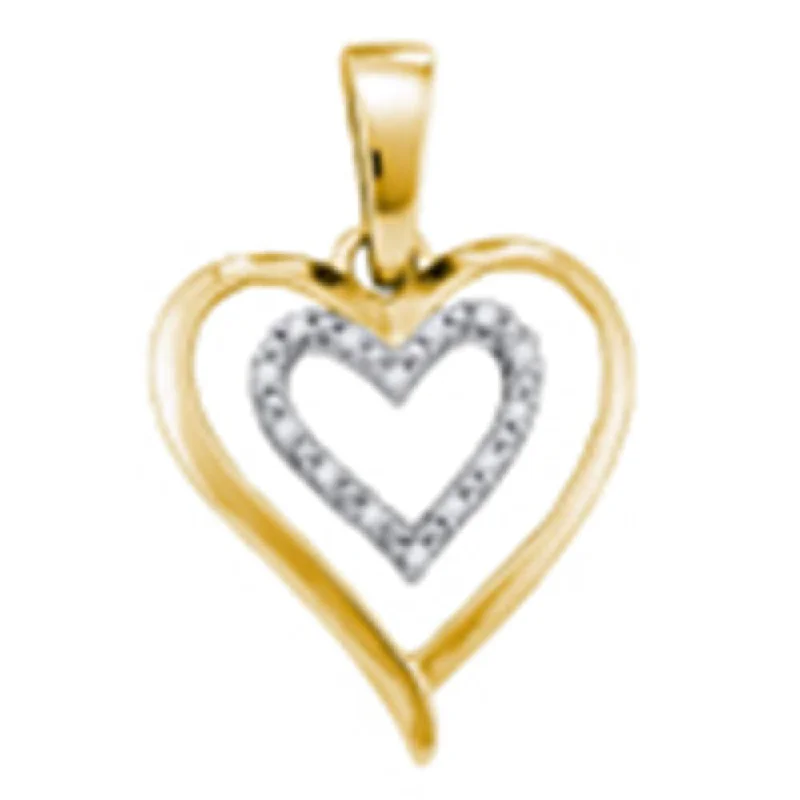 Infinite weave necklace-Yellow-tone Sterling Silver Womens Round Diamond Double Heart Pendant 1/20 Cttw