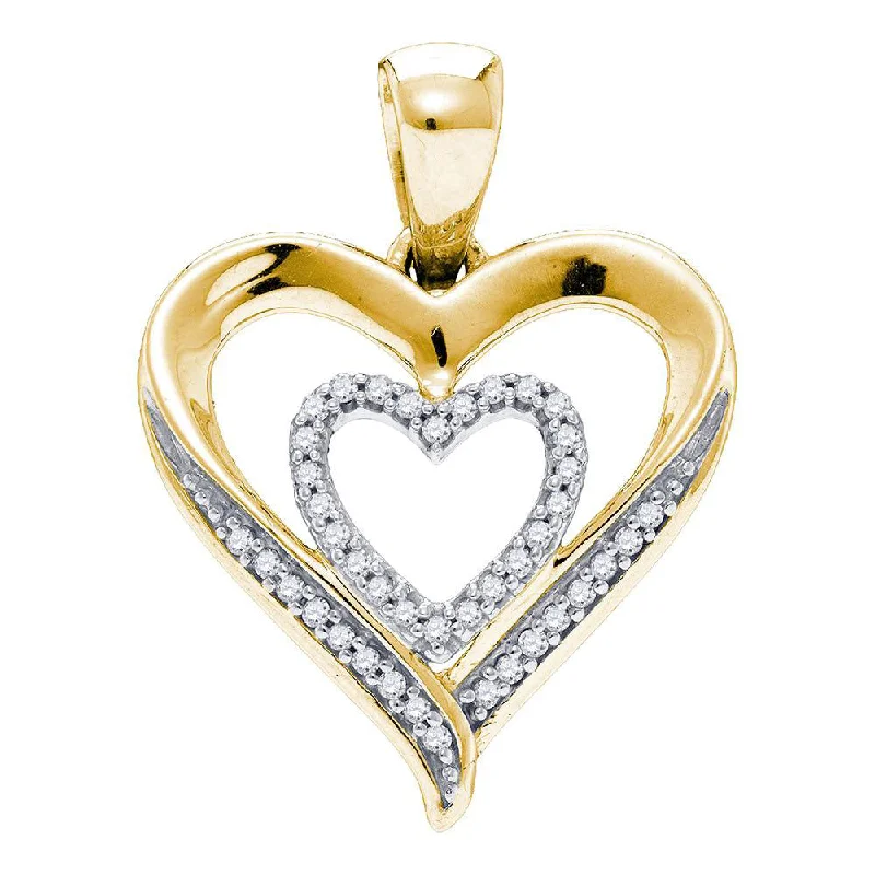 Shining drop necklace-Yellow-tone Sterling Silver Womens Round Diamond Heart Pendant 1/10 Cttw