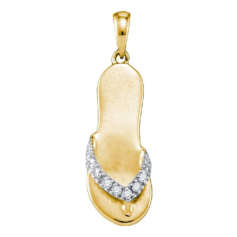 Faded finish necklace-Yellow-tone Sterling Silver Womens Round Diamond Sandal Flip-flop Nautical Pendant .03 Cttw