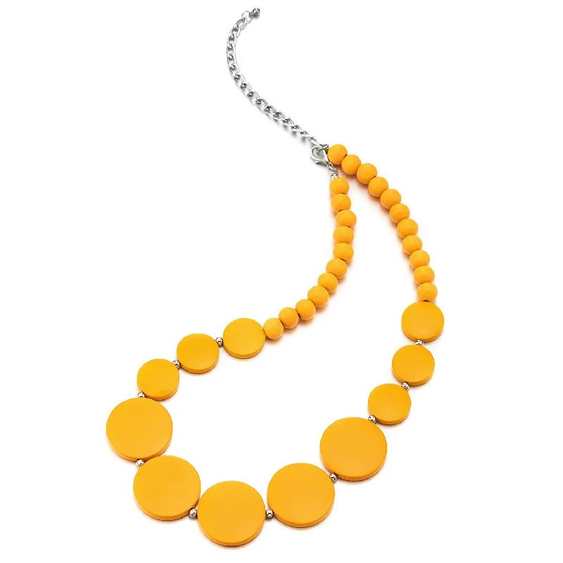 Classic-style opal necklace-Yellow Wood Circle Disc Beads Chain Choker Collar Statement Necklace, Dress Party Event, Unique