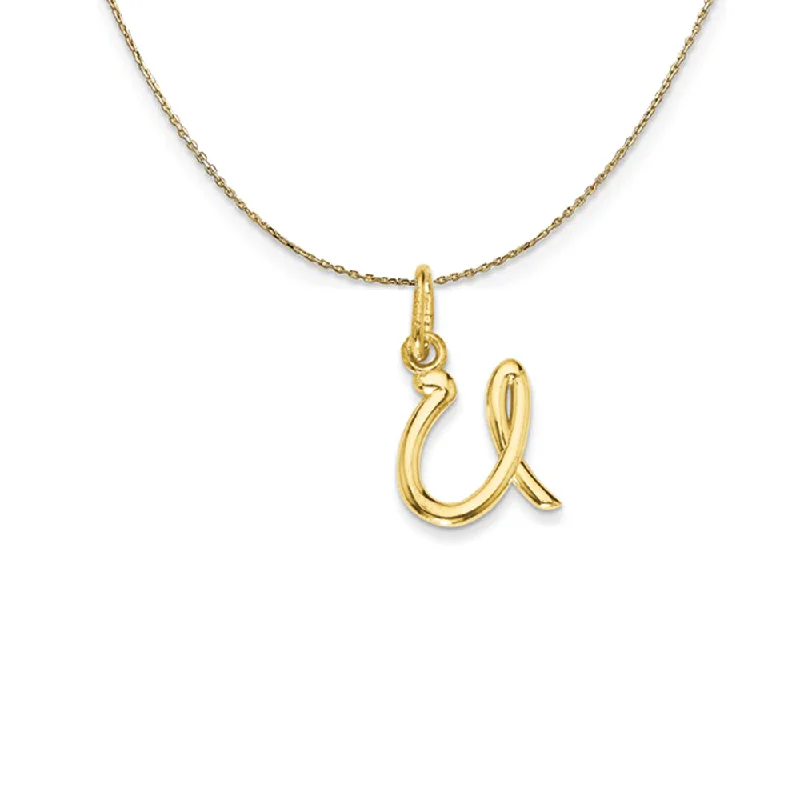 Rough gem necklace-14k Yellow Gold, Claire Mini Lower Case Initial U Necklace