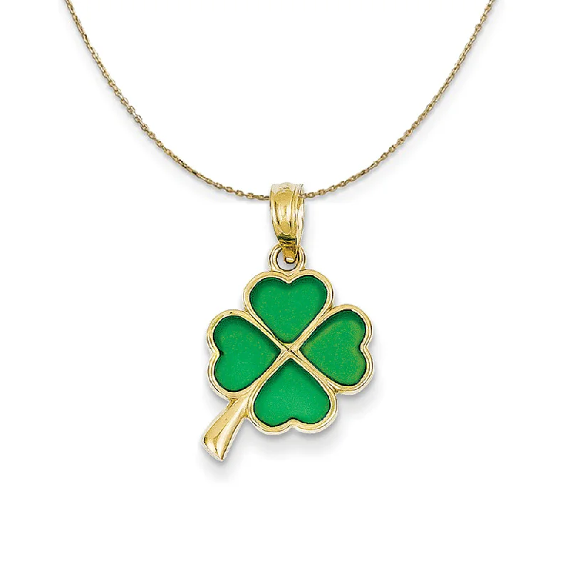 Sweeping bar necklace-14k Yellow Gold & Clear Acrylic Four Leaf Clover Necklace