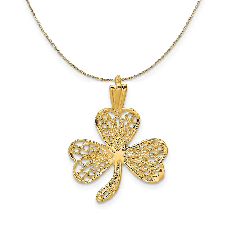 14k Yellow Gold Filigree Shamrock (16mm) Necklace