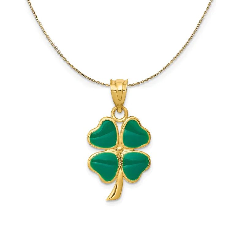 Scored chain necklace-14k Yellow Gold & Green Enameled Four Leaf Clover Necklace