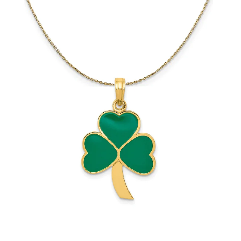 Classic lapis necklace-14k Yellow Gold & Green Enameled Shamrock Necklace