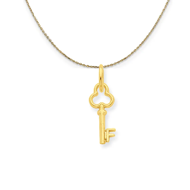 14k Yellow Gold Hannah Mini Initial F Shamrock Key Necklace