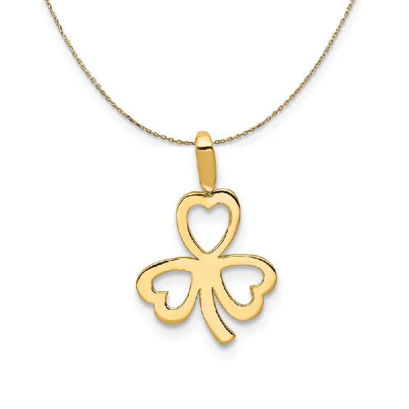 Embossed gem necklace-14k Yellow Gold Open Heart Leaf Clover Necklace