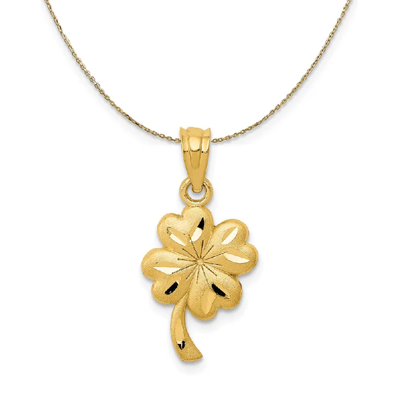 Broken-edge necklace-14k Yellow Gold Satin & Diamond Cut Shamrock Necklace