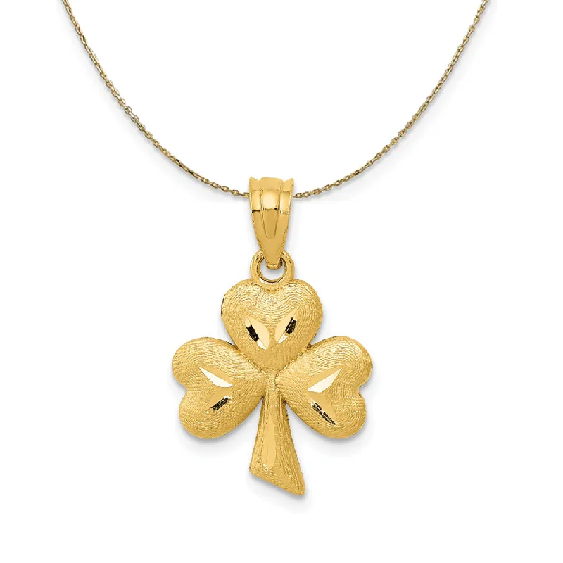 14k Yellow Gold Satin & Diamond Cut Shamrock Necklace