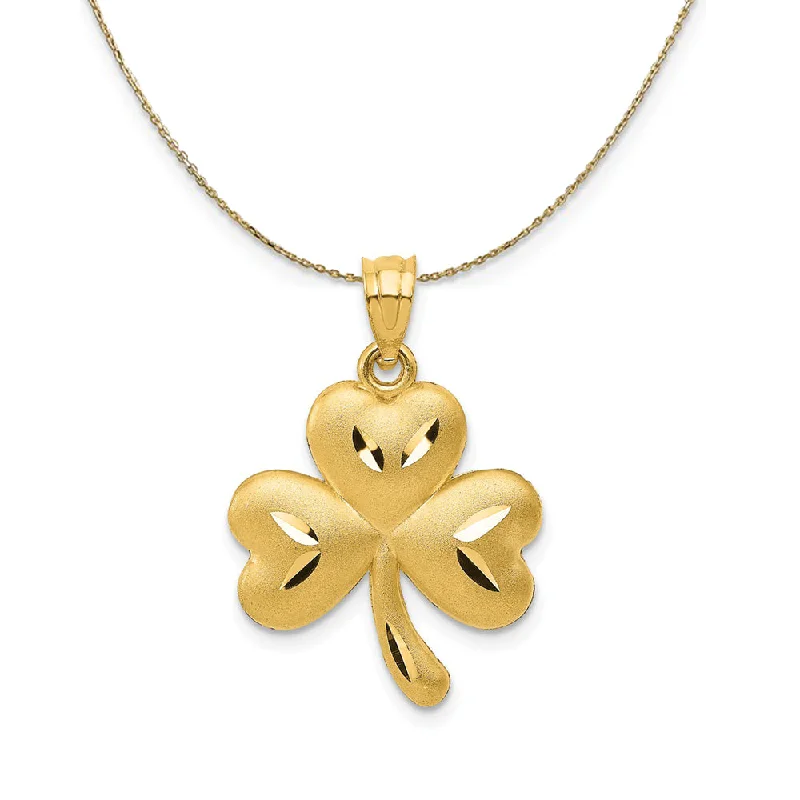 Corkscrew necklace-14k Yellow Gold Satin & Diamond Cut Shamrock Necklace