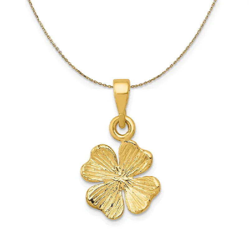 14k Yellow Gold Textured Four Leaf Clover Necklace