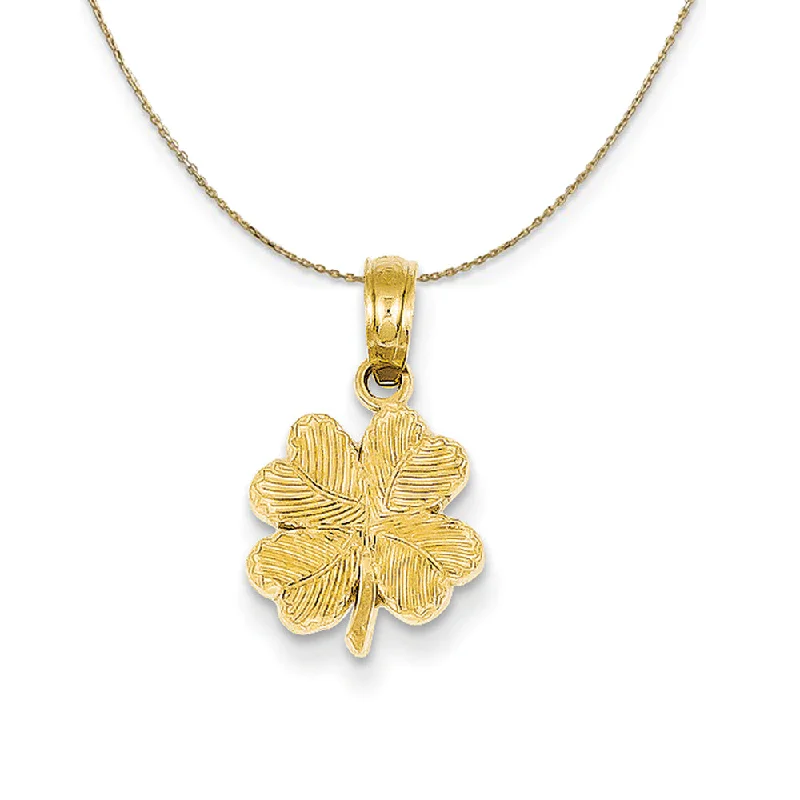 14k Yellow Gold Textured Four Leaf Clover Necklace