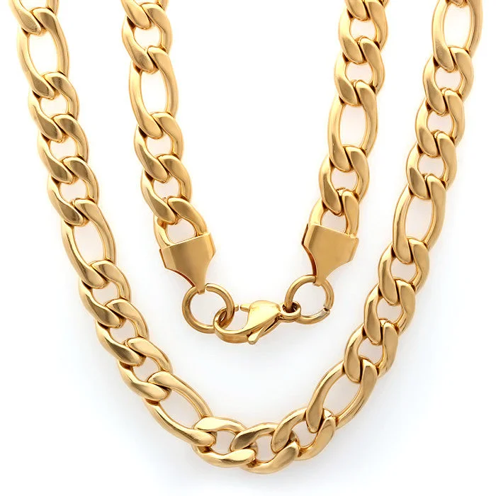 Ripple-wave necklace-18kt Gold Plated Stainless Steel Figaro Chain Necklace