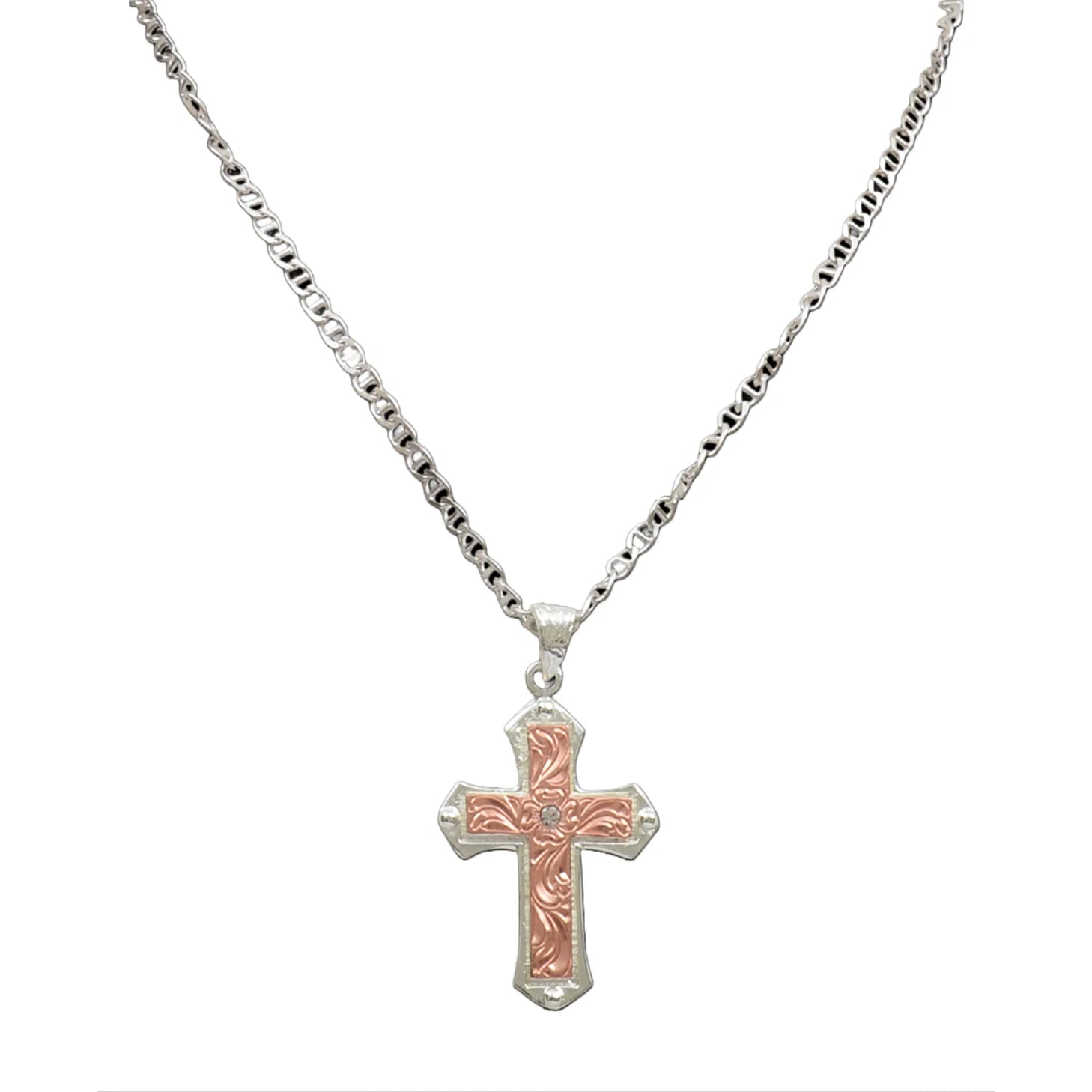 Silver Strike Men's Silver & Copper Cross Necklace