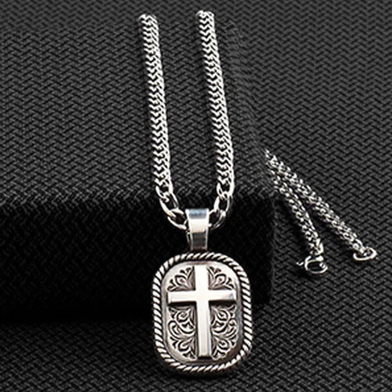 Parted chain necklace-Twister Men's Rounded Square Cross Pendant Necklace