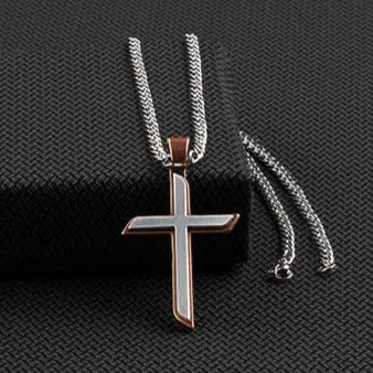 Craggy stone necklace-Twister Men's Copper & Silver Cross Necklace