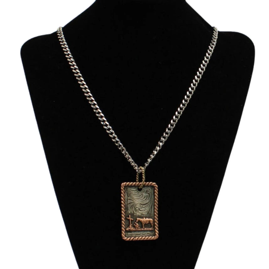 Silver Strike Men's Cowboy Prayer Necklace