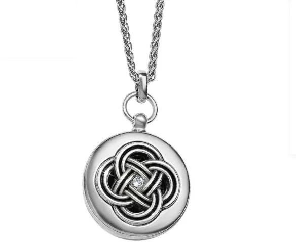 Angled design necklace-Interlok Small Round Locket Necklace From the Interlok Collection