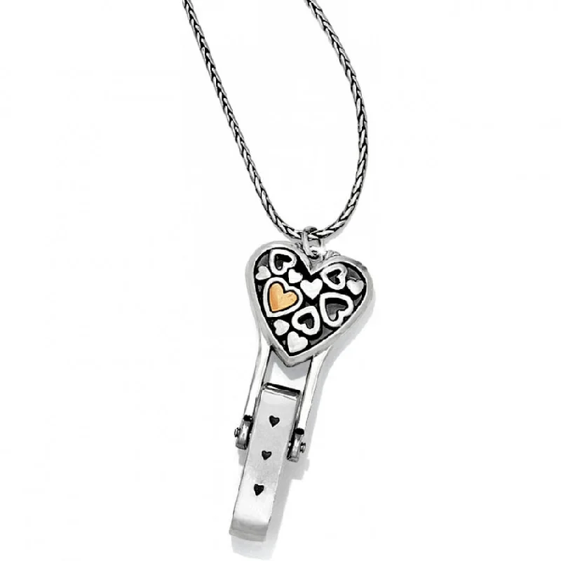 Fine-etched necklace-Floating Heart Badge Clip Necklace