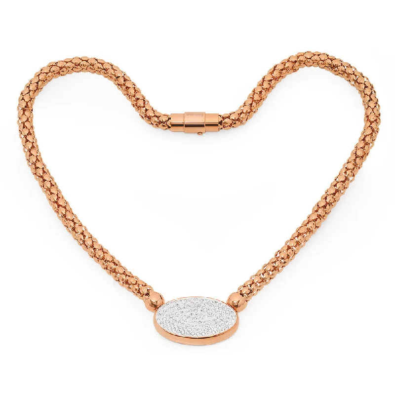 Flat cabochon necklace-Ladies 18kt Rose Gold Plated Stainless Steel Stretch Necklace