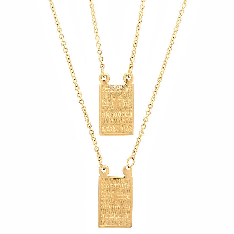 Streamlined necklace-Men's 18 Kt Gold Plated Stainless Steel Our Father Prayer Necklace