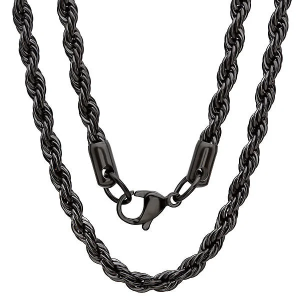 Icy topaz necklace-MEN'S BLACK IP STAINLESS STEEL NECKLACE 30"