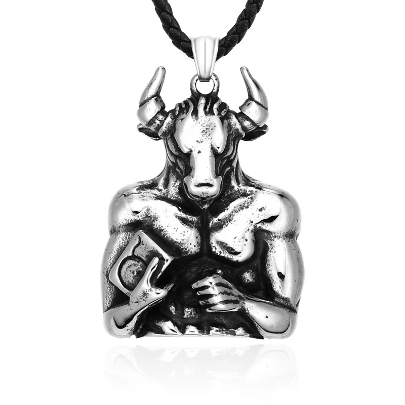 Classic lapis necklace-Men's Punk Minotaur Necklace