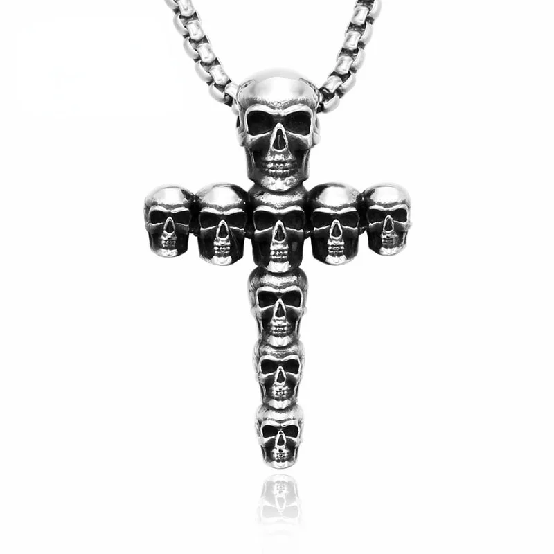 Textured necklace-Men's Punk Skull Cross Necklace