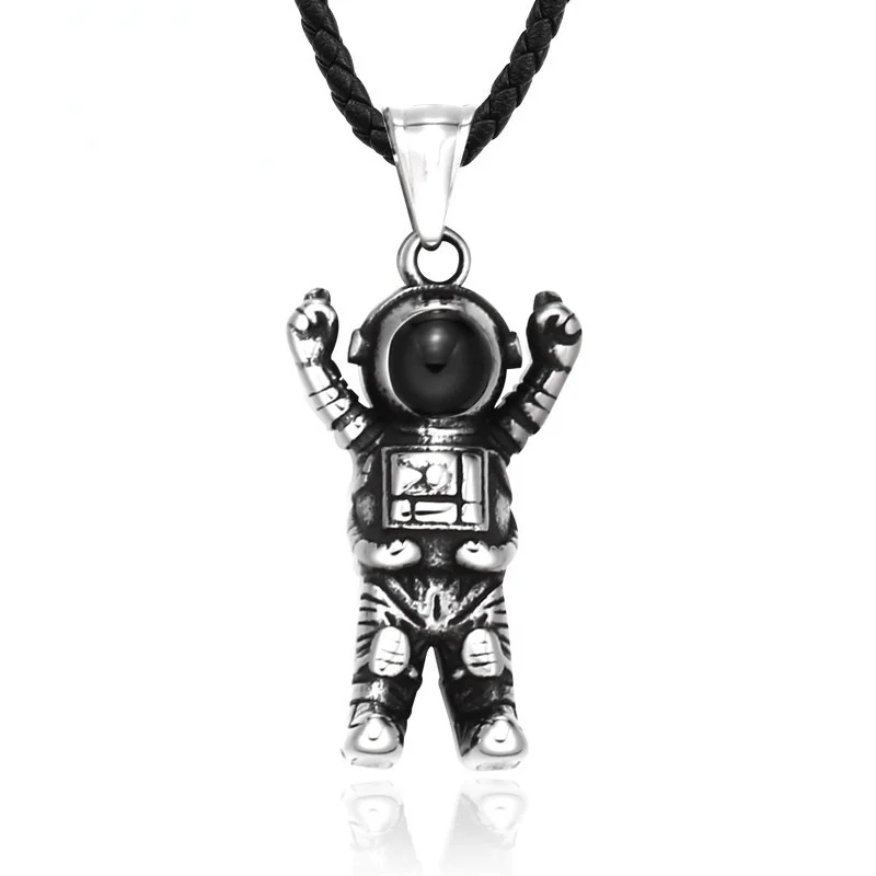 Stamped initial necklace-Men's Punk Spaceman Necklace