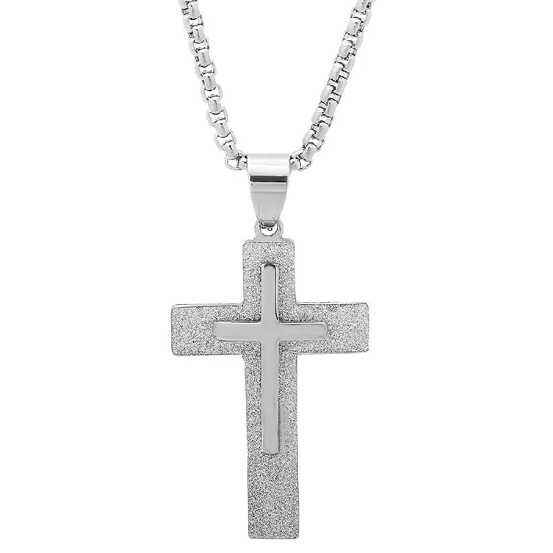 Delicate-band necklace-Men's Stainless Steel Necklace with Two-Tone Crucifix Pendant