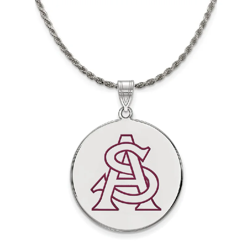 Sterling Silver Arizona State XL Enamel Disc Pendant Necklace