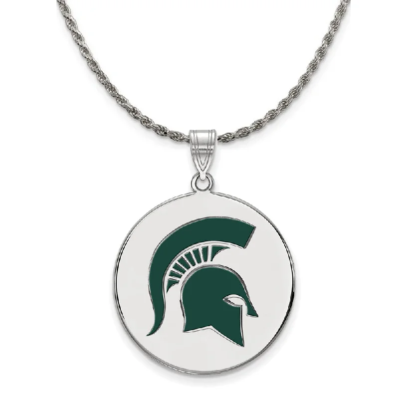 Tiered chain necklace-Sterling Silver Michigan State XL Enamel Disc Necklace