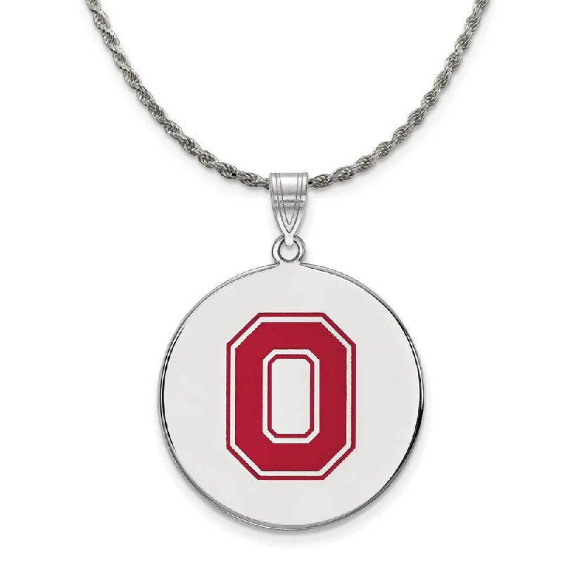 Sterling Silver Ohio State XL Enamel Disc Pendant Necklace