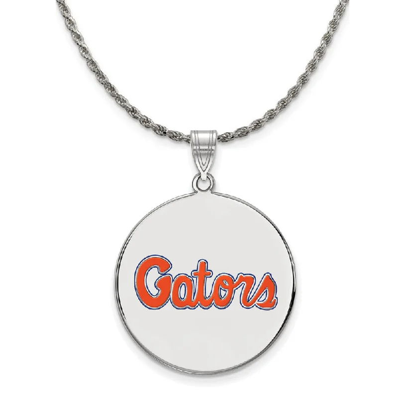 Sterling Silver U of Florida XL Enamel Disc Pendant Necklace