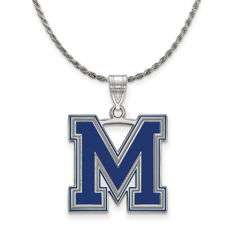 Angled design necklace-Sterling Silver U of Memphis Large Enamel 'M' Pendant Necklace